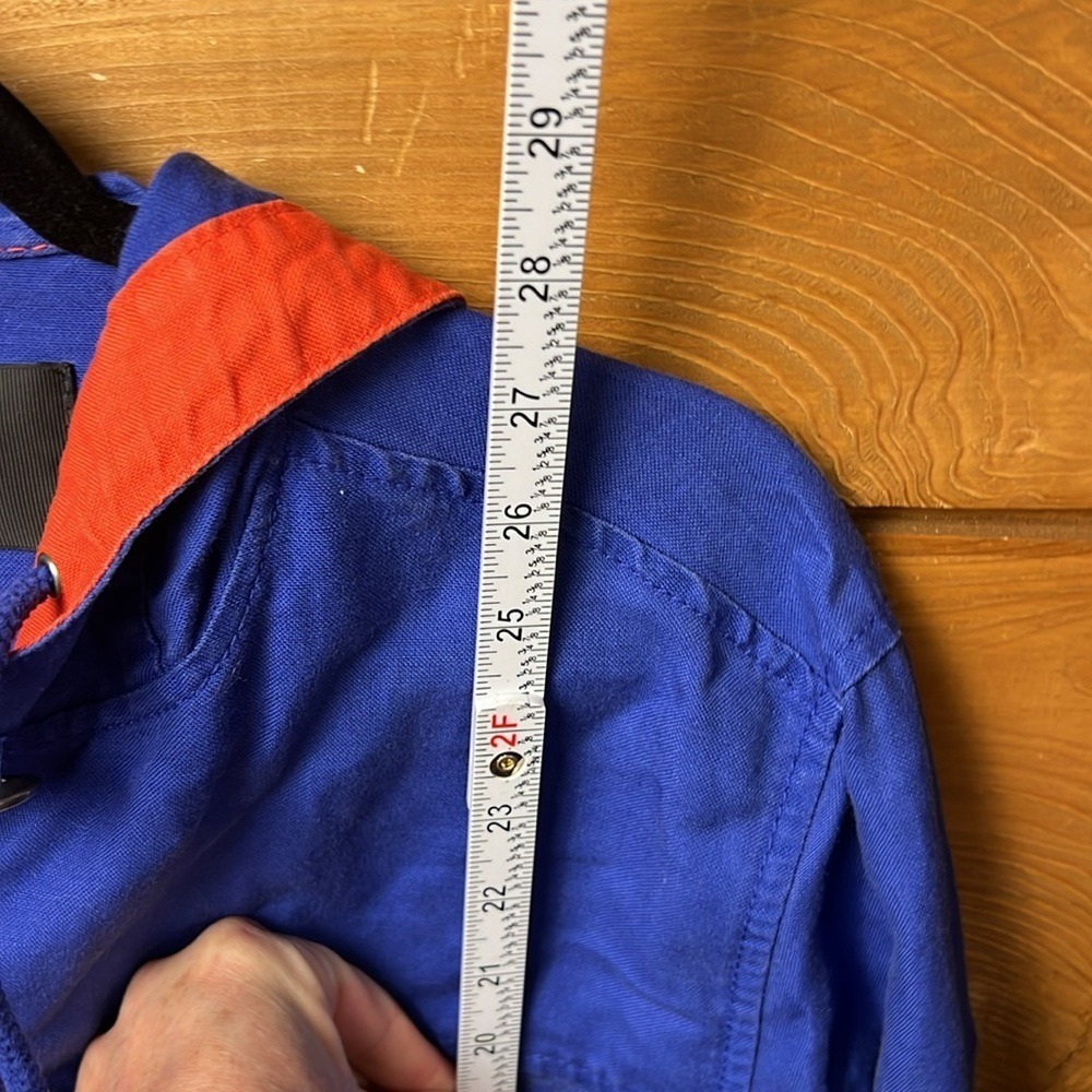 J. Crew Anorak Utility Jacket Blu Orange Hooded Drawstring Cargo Pockets M Sport - Picture 6 of 10